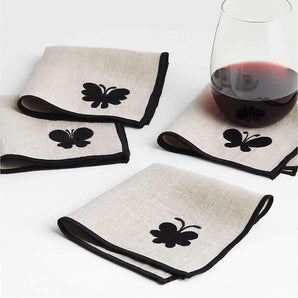 Embroidered Butterfly Botanicals Cocktail Napkins by Lucia Eames™, Set of 4