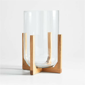 Lois Glass Hurricane Candle Holder with Wood Base 8.5"