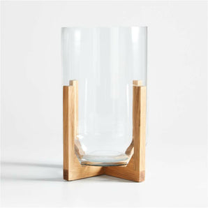 Lois Glass Hurricane Candle Holder with Wood Base 12"