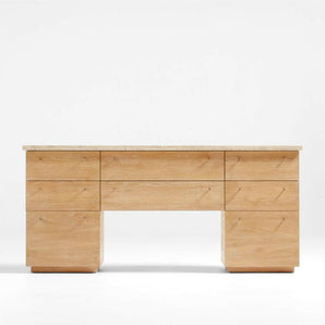 Mara Rye Travertine & Cerused Natural Oak Wood Storage Credenza