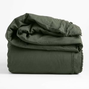 Organic Cotton Ficus Green Eyelash Fringe Duvet Cover.