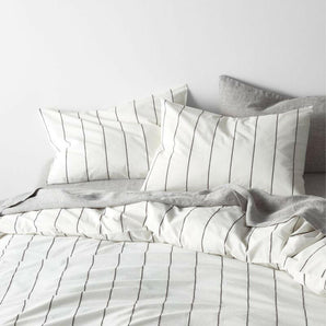 Organic Percale Cotton Striped Pewter Grey King Duvet Cover