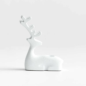White Holiday Reindeer Taper Candle Holder