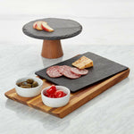 Slate and Wood Serving Board with Bowls