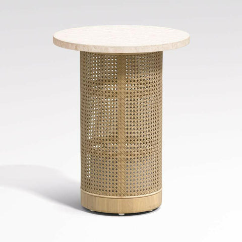 Vernet Cane Travertine End Table