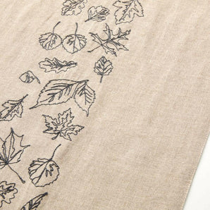 Natural Lin embroidered Leaf Runner 90"