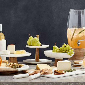 Wood and Marble Footed Fruit Bowl.