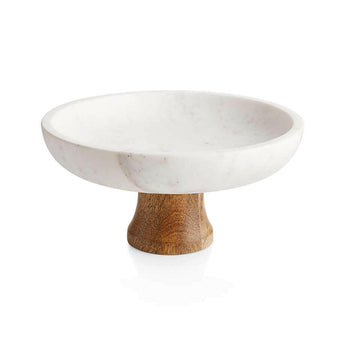 Wood and Marble Footed Fruit Bowl.