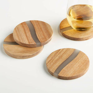Wood and Resin Coasters Set of 4