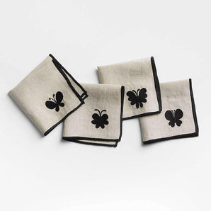 Embroidered Butterfly Botanicals Cocktail Napkins by Lucia Eames™, Set of 4