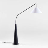 Gibson Black Hanging Arc Floor Lamp with White Shade.