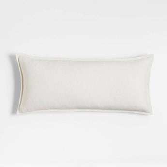 White 36"x16" Laundered Linen Pillow with Feather-Down Insert.