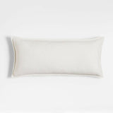 White 36"x16" Laundered Linen Pillow with Feather-Down Insert.