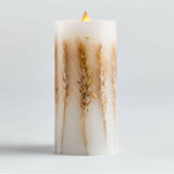Flickering Flameless 3"x6" Wheat Inclusion Wax Pillar Candle.