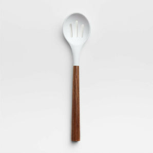 White Silicone Slotted Spoon with Acacia Wood Handle
