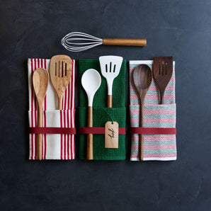 White Silicone Slotted Spoon with Acacia Wood Handle.