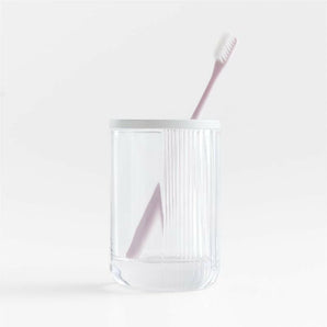 Ribbed White Glass Toothbrush Holder