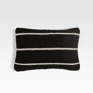 Adia 20"x13" Striped Black Outdoor Lumbar Pillow.