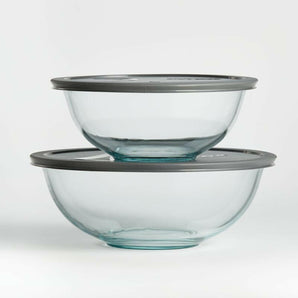 Pyrex Glass Bowls with Grey Lids, Set of 2: 2.5- and 4-qt.