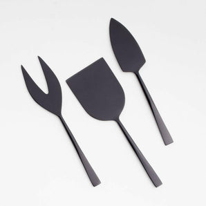 Black Cheese Knives, Set of 3: wide, narrow and pronged..