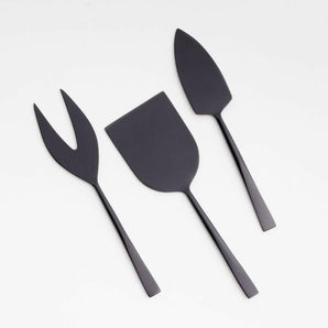 Black Cheese Knives, Set of 3: wide, narrow and pronged.