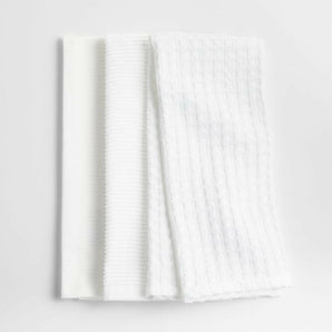 Absorbent Multi-Weave White Dish Towels, Set of 3: waffle, ribbed terry and crepe.