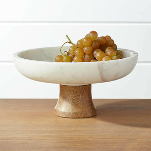 Wood and Marble Footed Fruit Bowl.